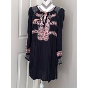 Free People Wind Willow Embroidered Boho Mini Dress